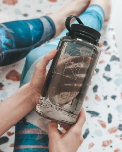 Durable 1l eco-friendly water bottle made from recycled BPA and BPS free plastic ideal for yoga, workouts and outdoor sports